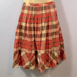 Talbots size 2 red brown cream plaid apple picking light skirt A line pleated